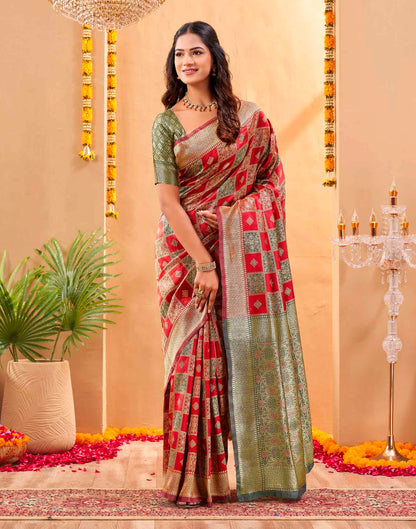 Red Silk Woven Banarasi Saree