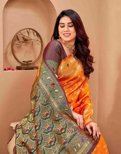 Orange Silk Woven Banarasi Saree