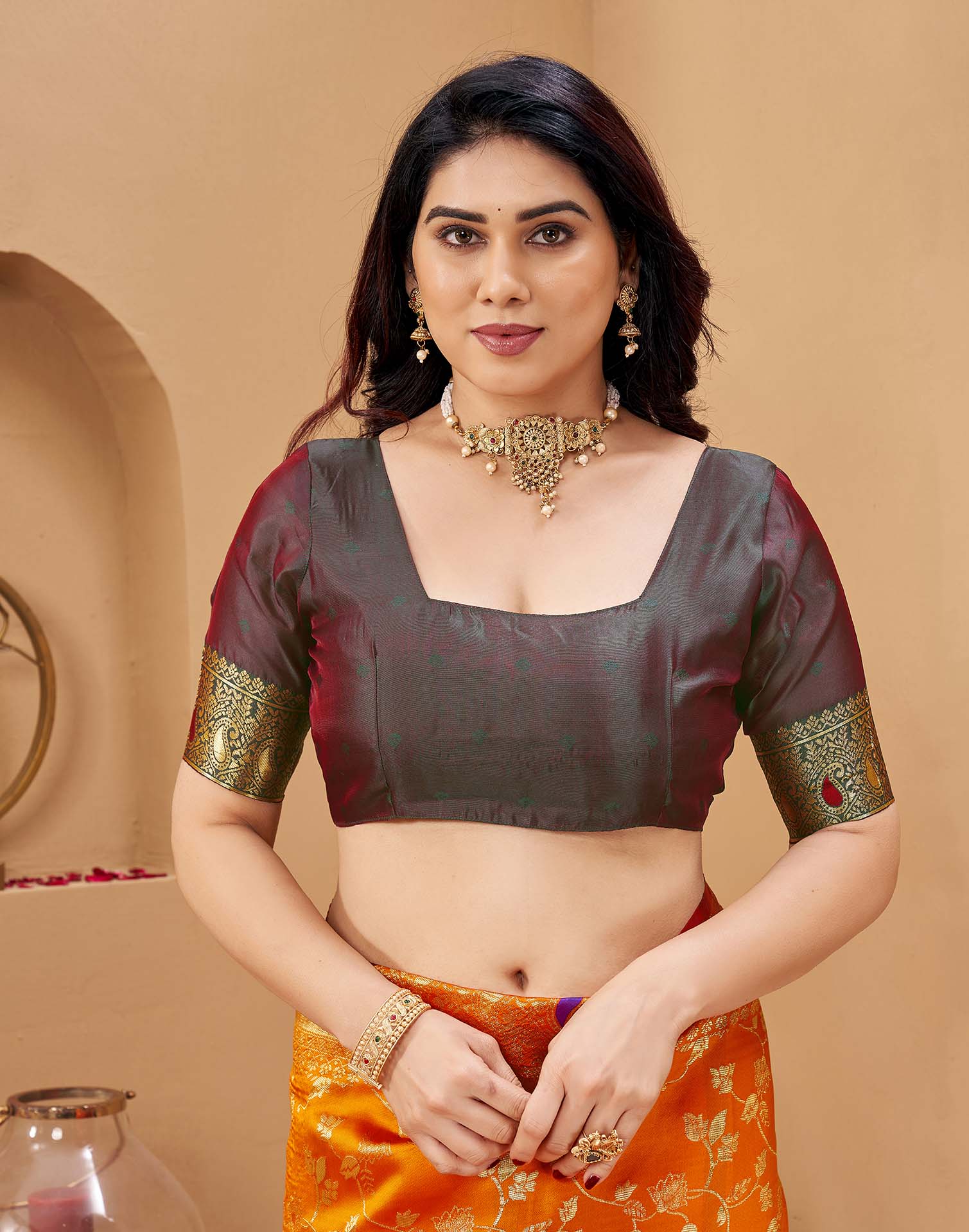 Orange Silk Woven Banarasi Saree