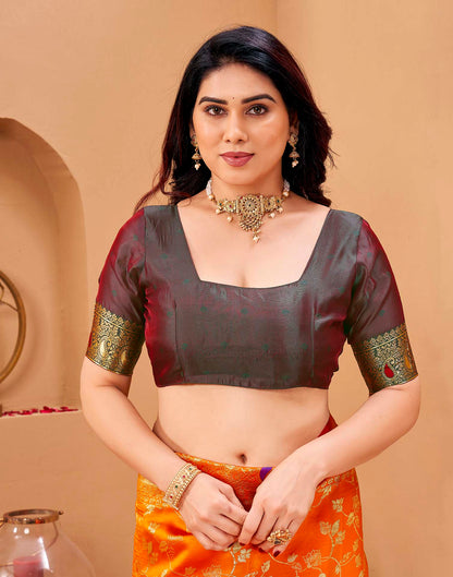 Orange Silk Woven Banarasi Saree