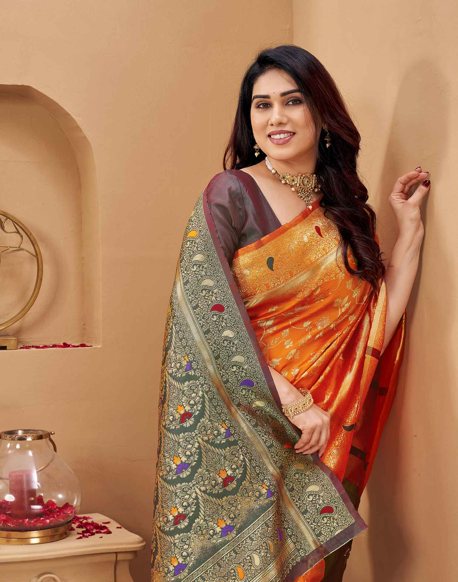 Orange Silk Woven Banarasi Saree