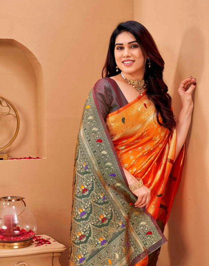 Orange Silk Woven Banarasi Saree