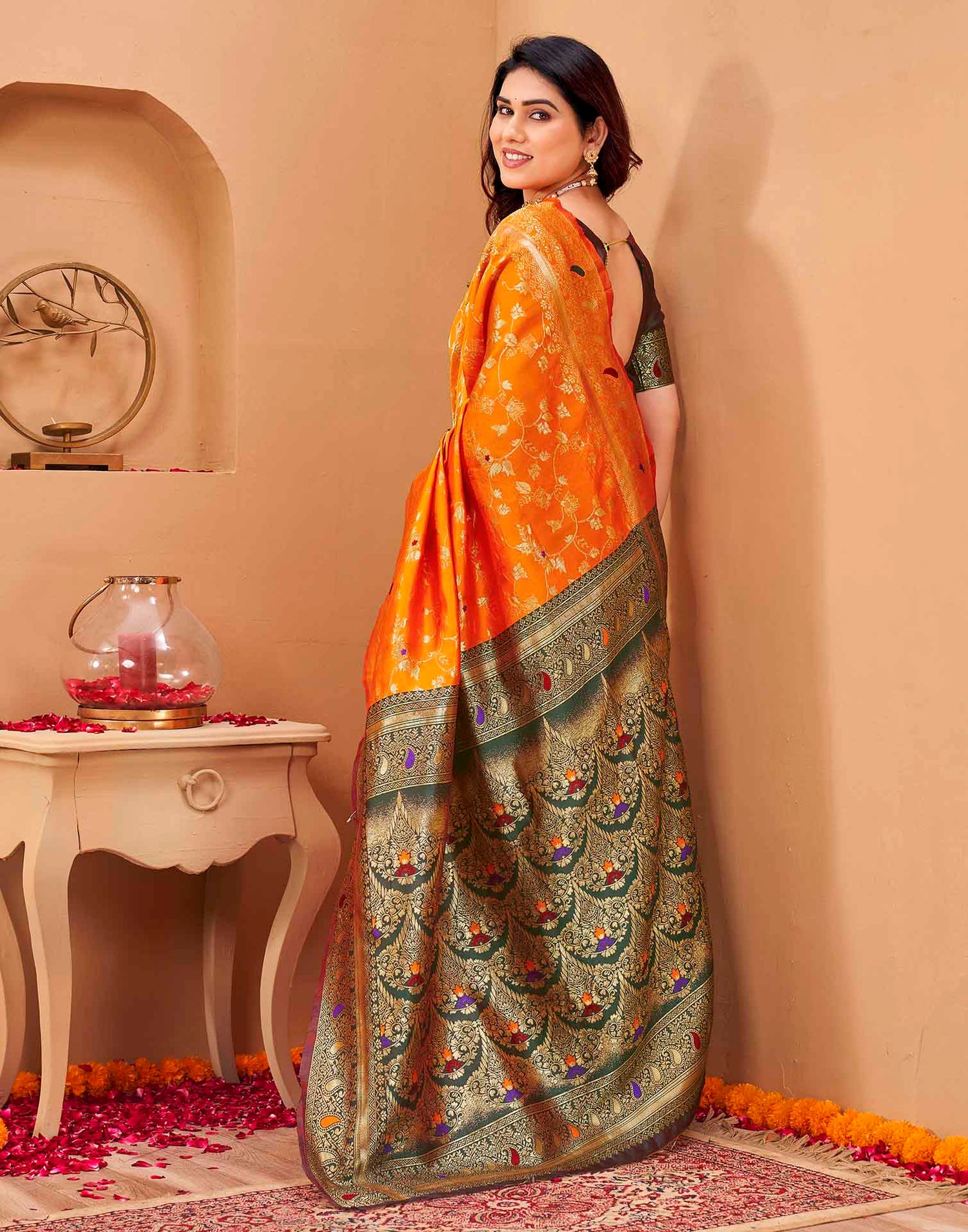 Orange Silk Woven Banarasi Saree