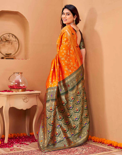 Orange Silk Woven Banarasi Saree
