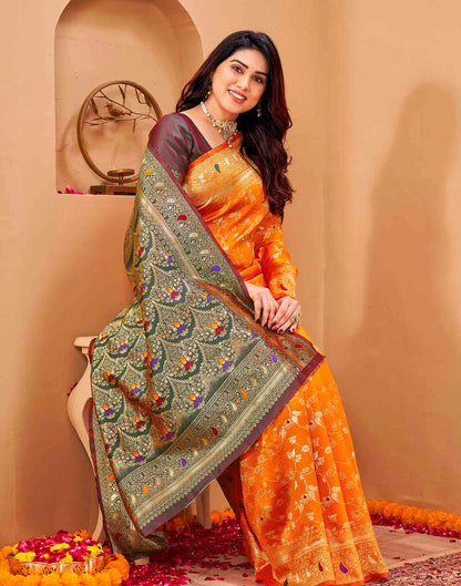 Orange Silk Woven Banarasi Saree
