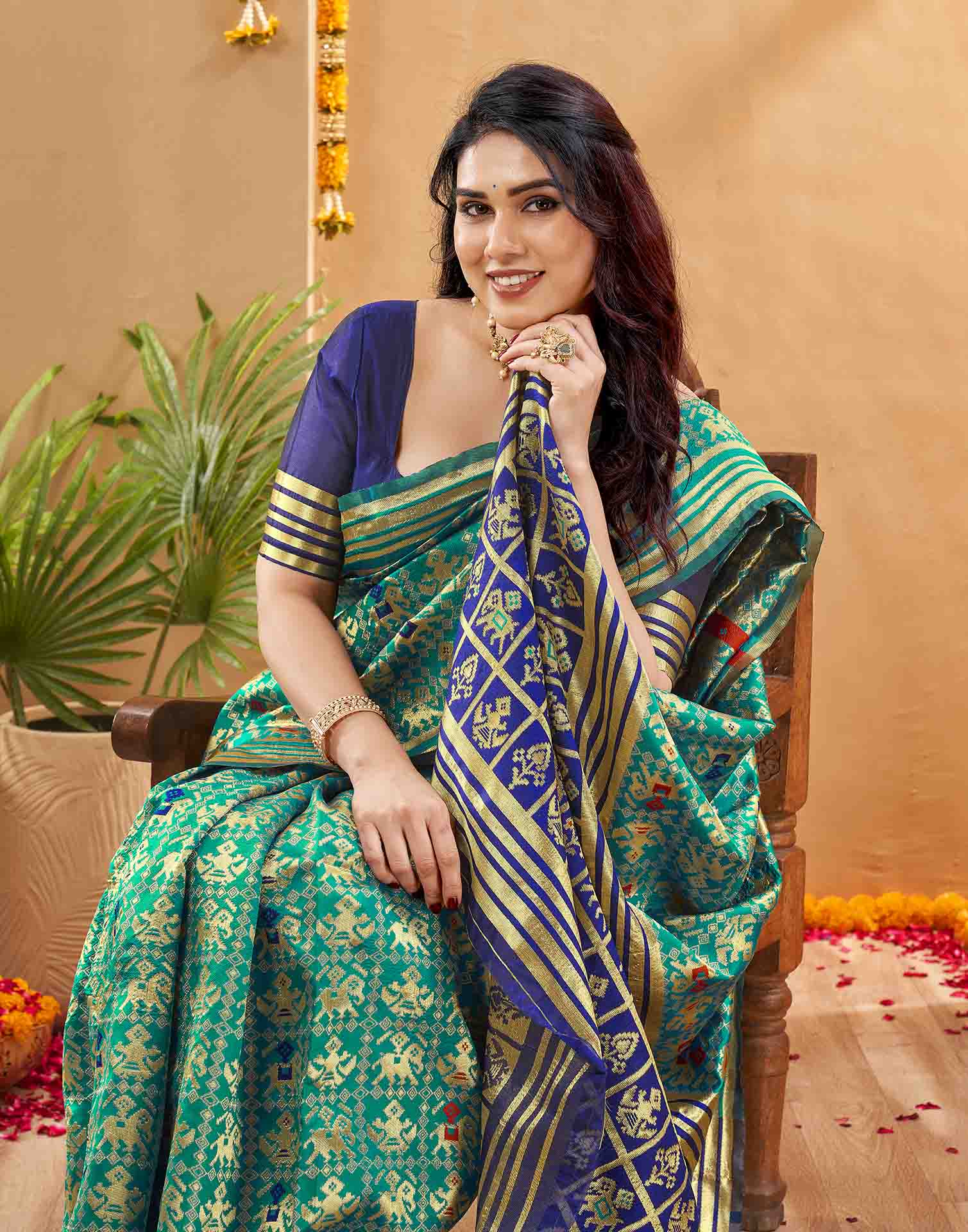 Teal Blue Silk Woven Patola Saree