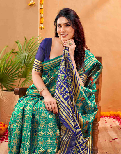 Teal Blue Silk Woven Patola Saree