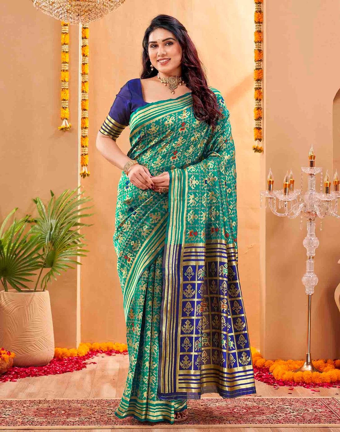 Teal Blue Silk Woven Patola Saree