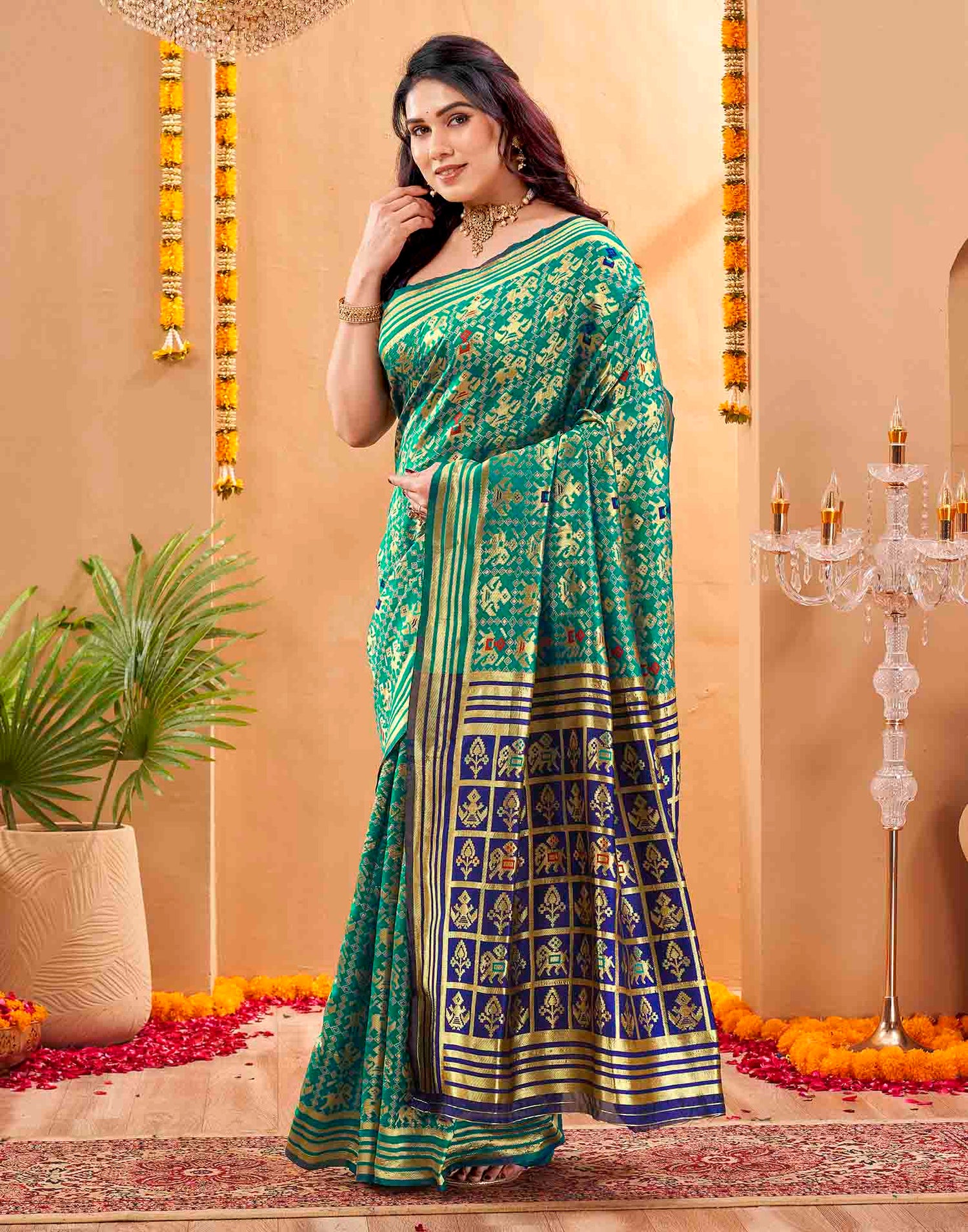 Teal Blue Silk Woven Patola Saree
