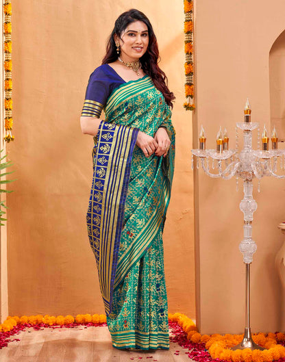 Teal Blue Silk Woven Patola Saree
