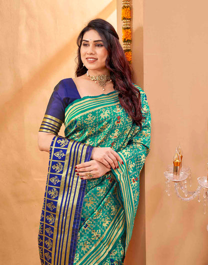 Teal Blue Silk Woven Patola Saree