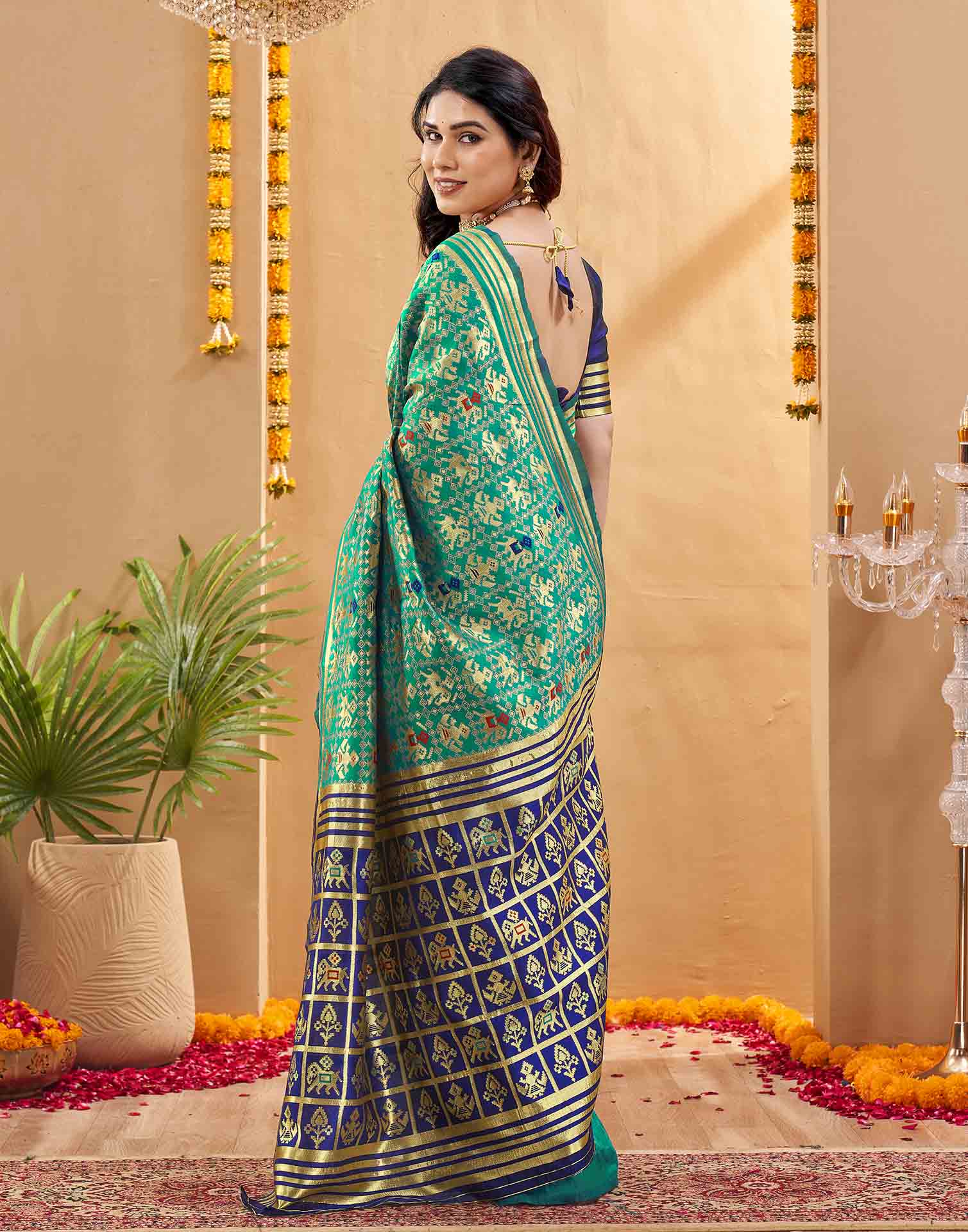 Teal Blue Silk Woven Patola Saree