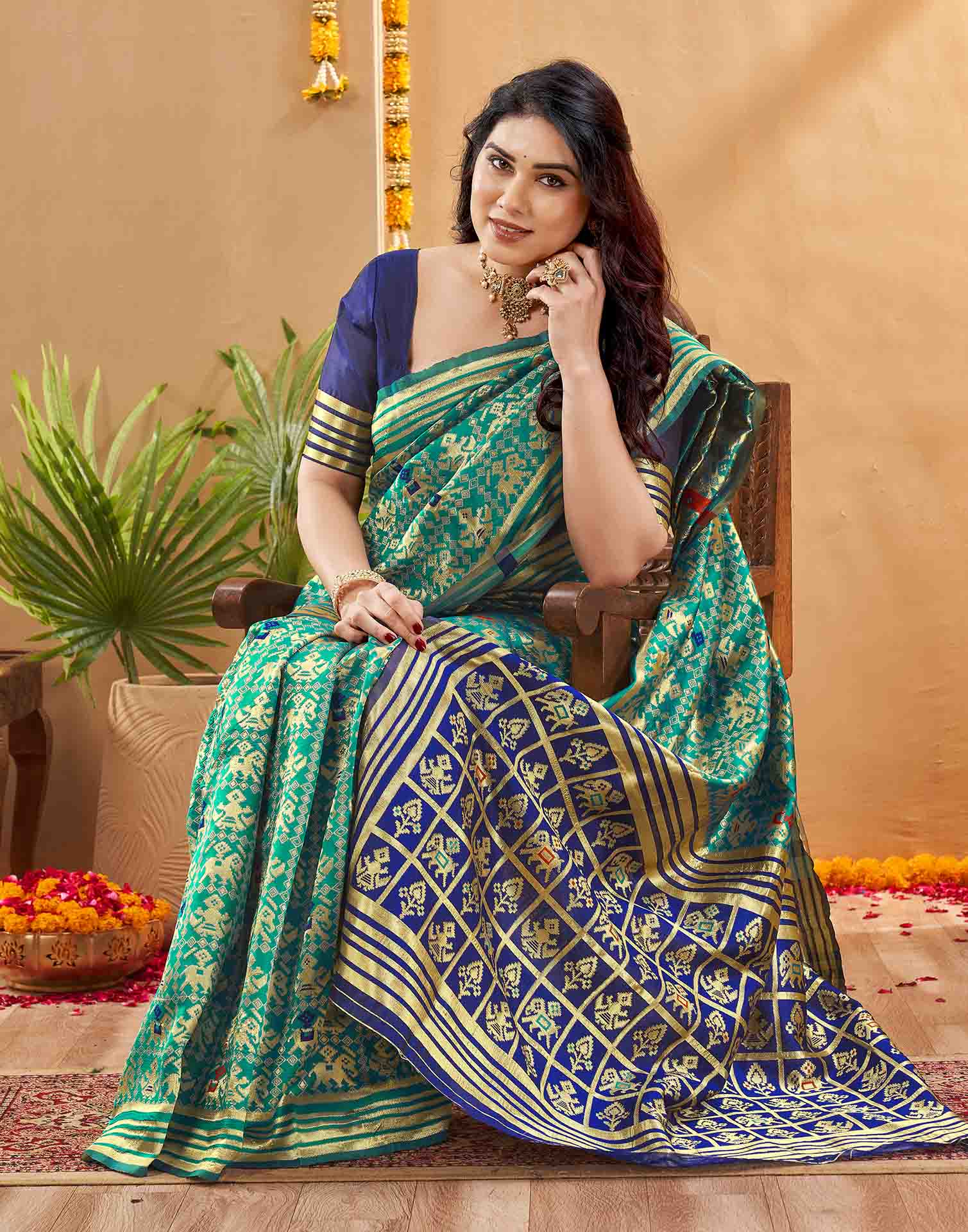 Teal Blue Silk Woven Patola Saree