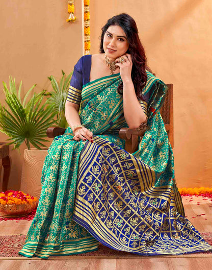 Teal Blue Silk Woven Patola Saree