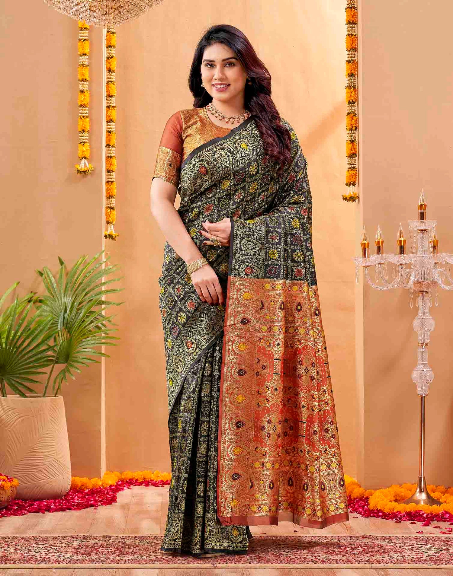 Dark Green Silk Woven Patola Saree