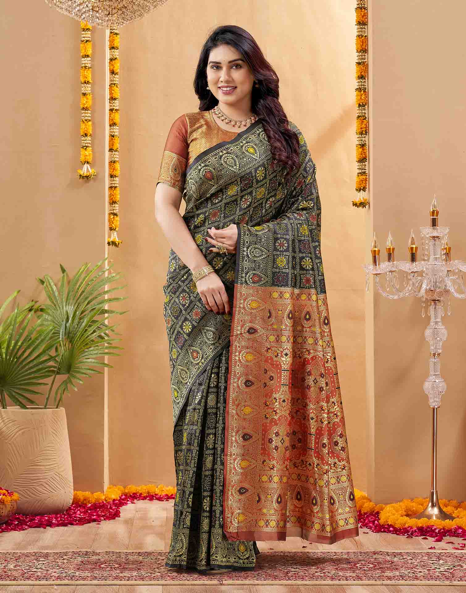 Dark Green Silk Woven Patola Saree