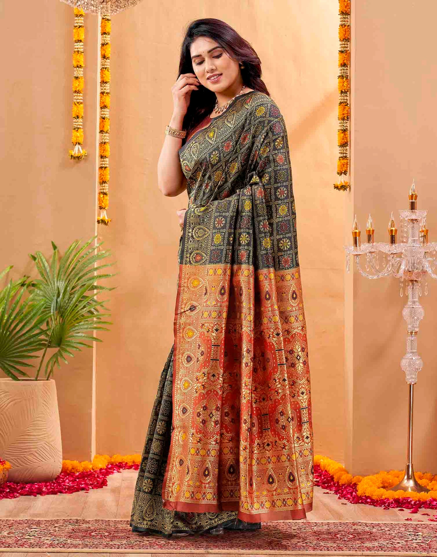 Dark Green Silk Woven Patola Saree