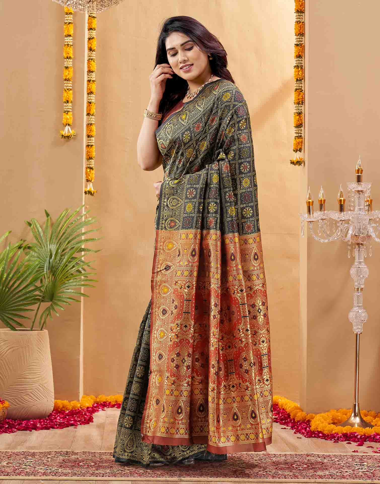 Dark Green Silk Woven Patola Saree