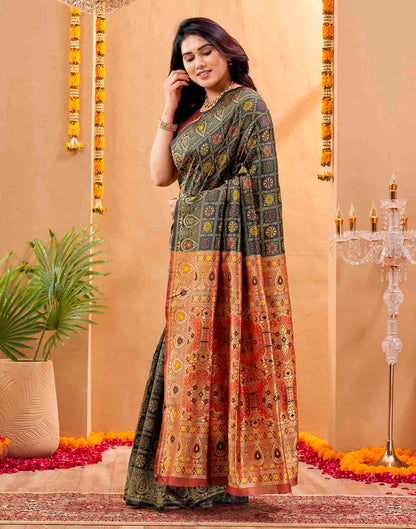 Dark Green Silk Woven Patola Saree