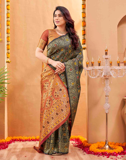 Dark Green Silk Woven Patola Saree