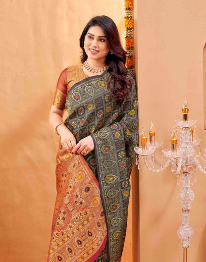 Dark Green Silk Woven Patola Saree