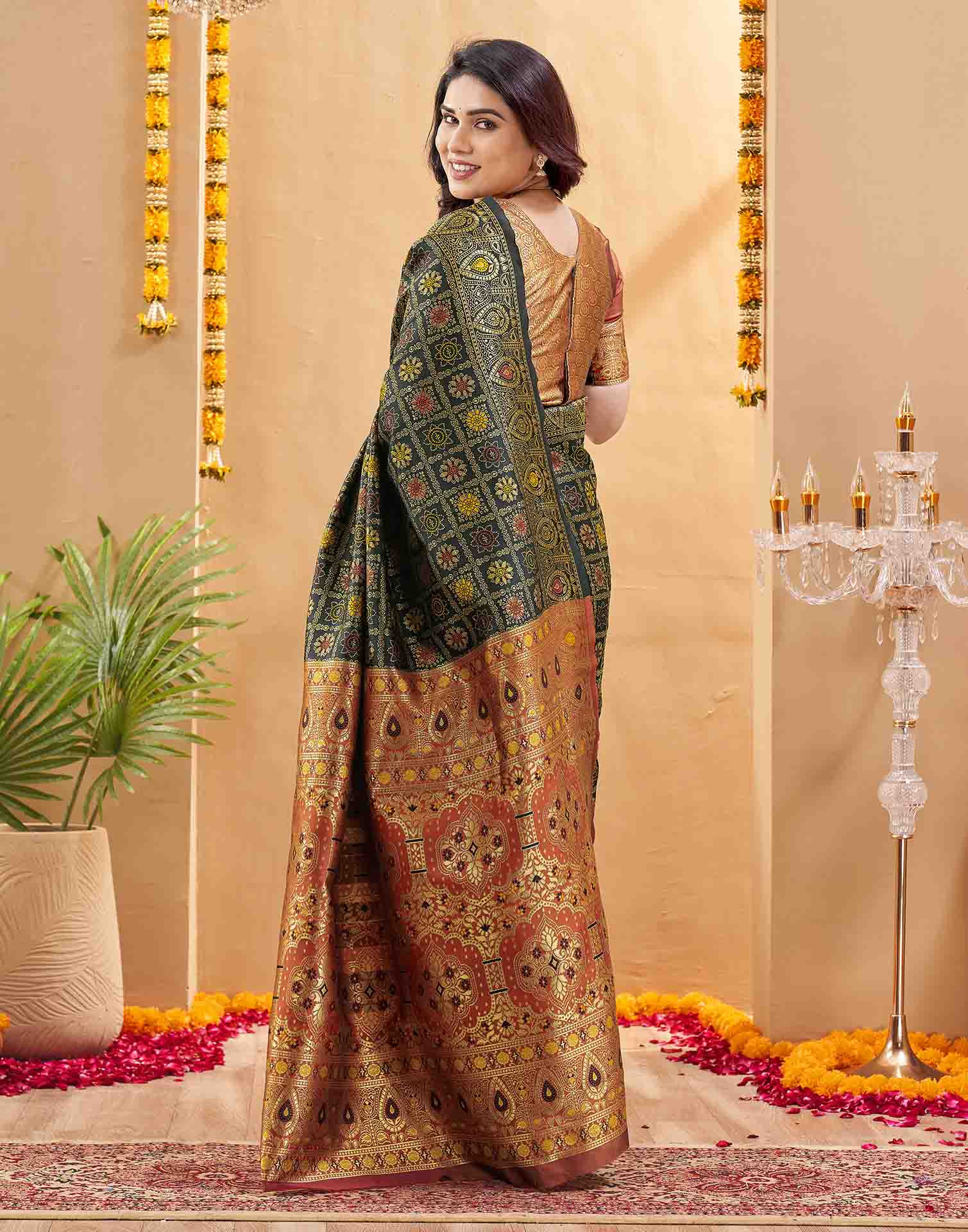 Dark Green Silk Woven Patola Saree