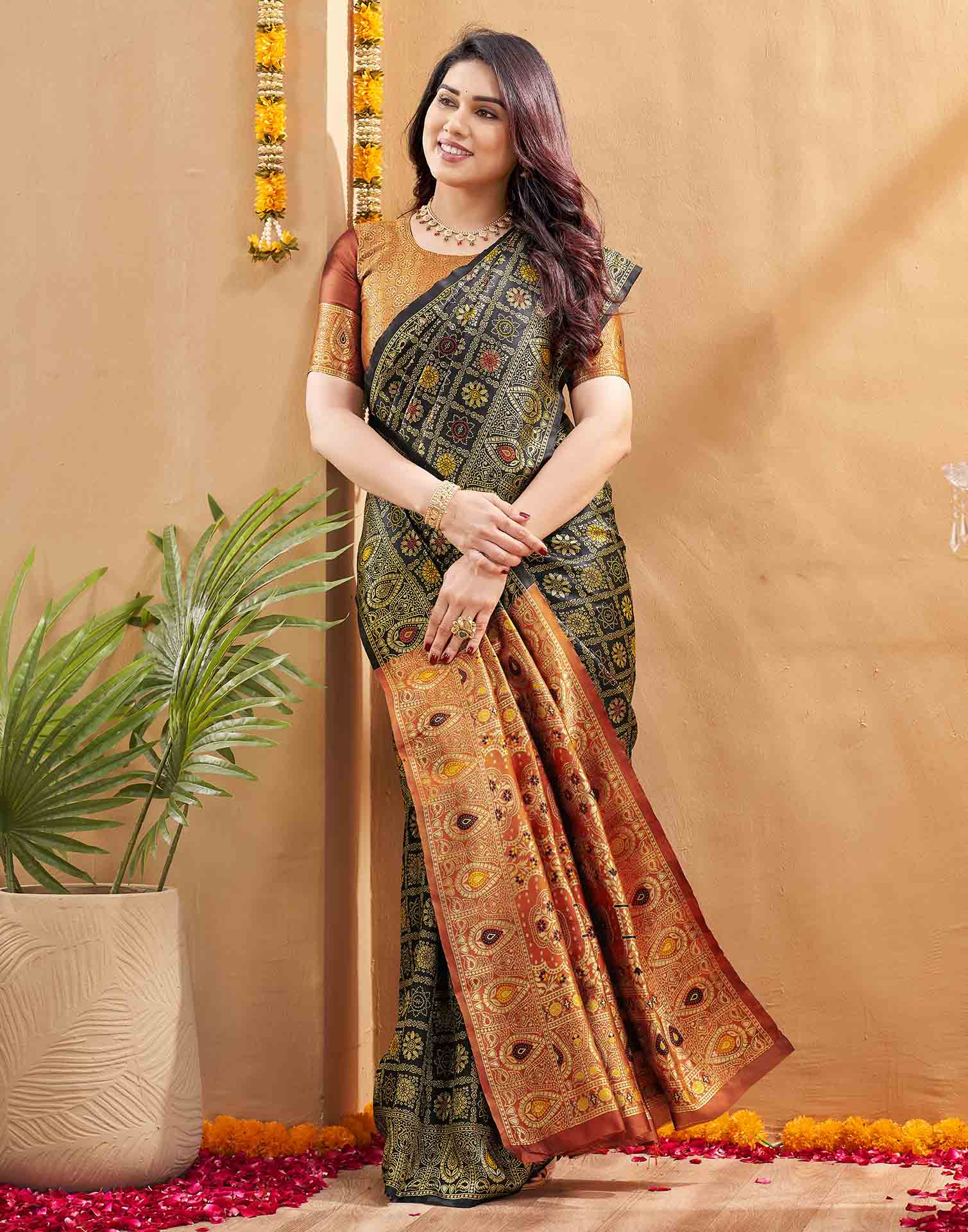 Dark Green Silk Woven Patola Saree