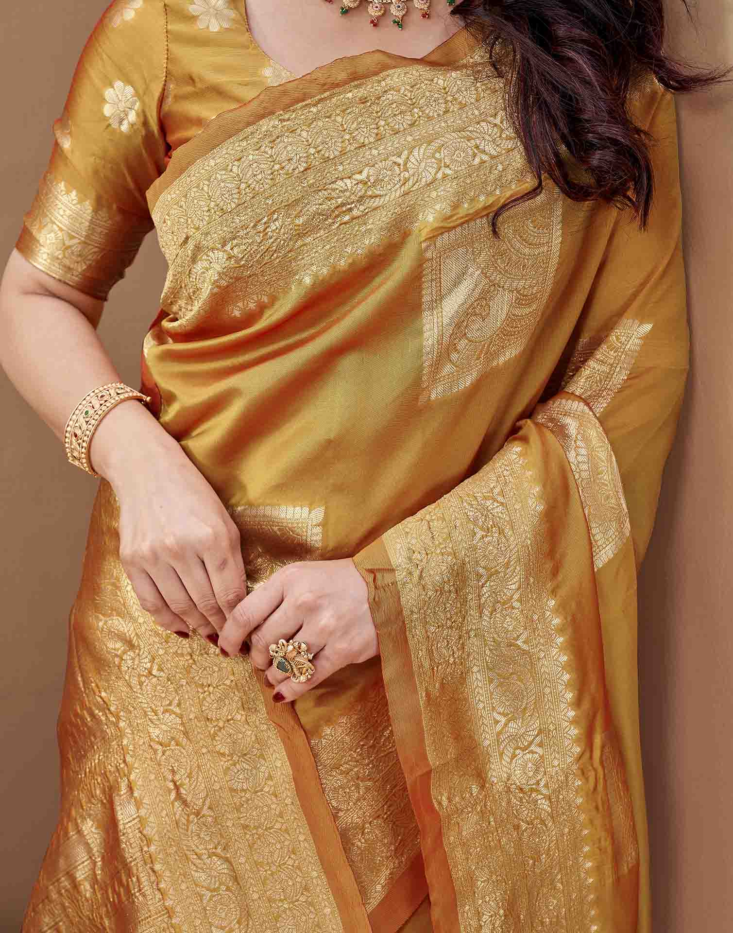 Yellow Silk Woven Banarasi Saree
