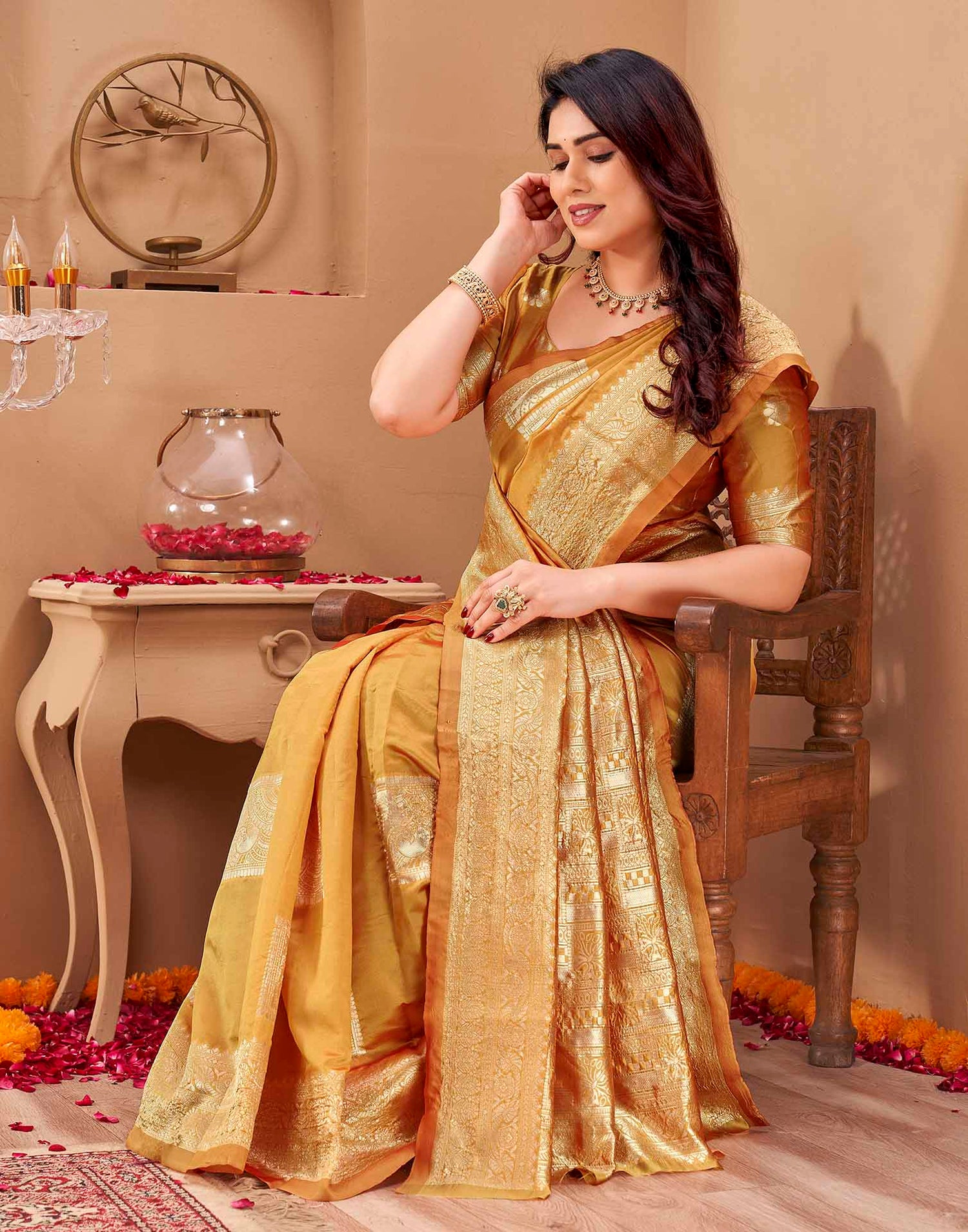 Yellow Silk Woven Banarasi Saree