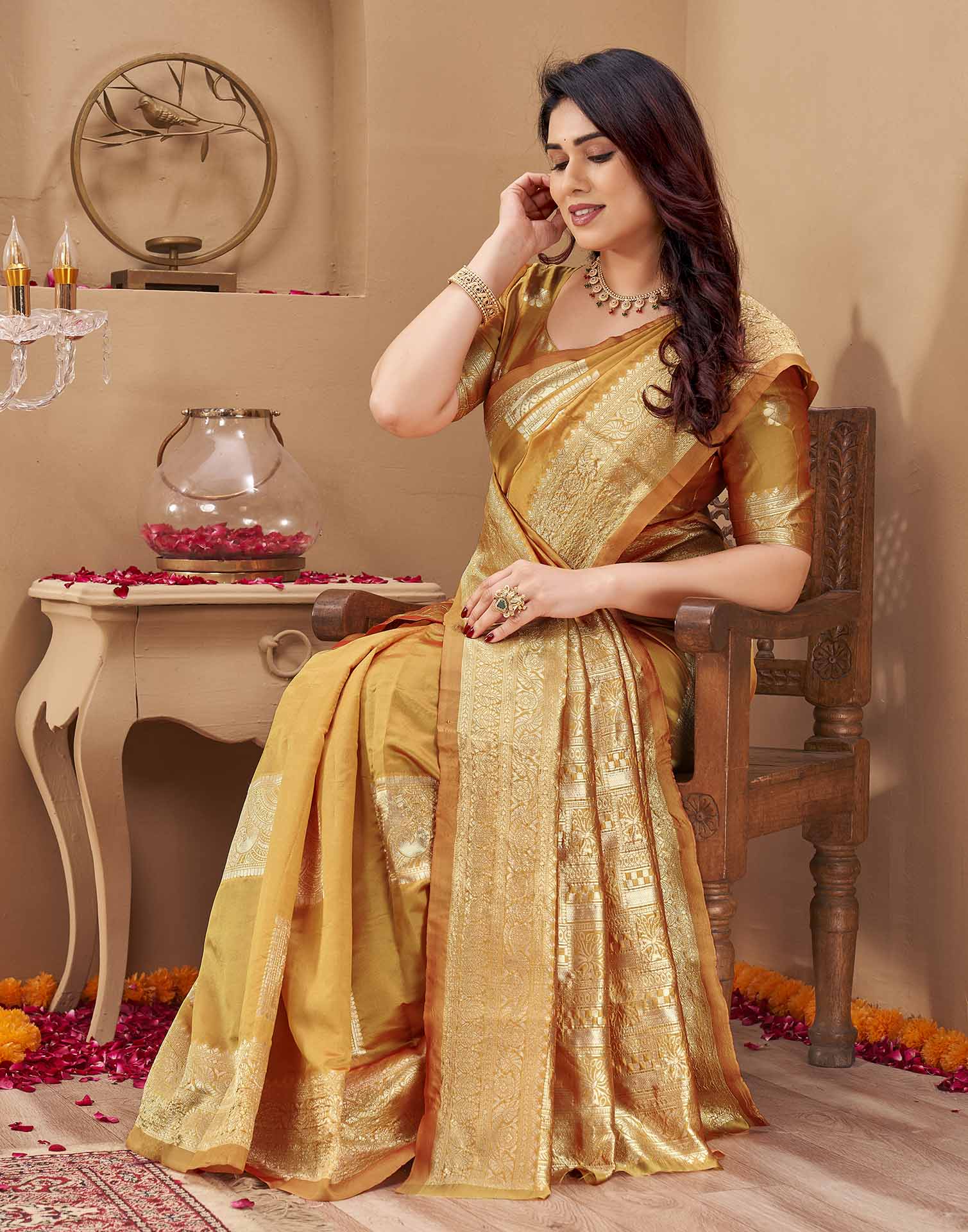 Yellow Silk Woven Banarasi Saree