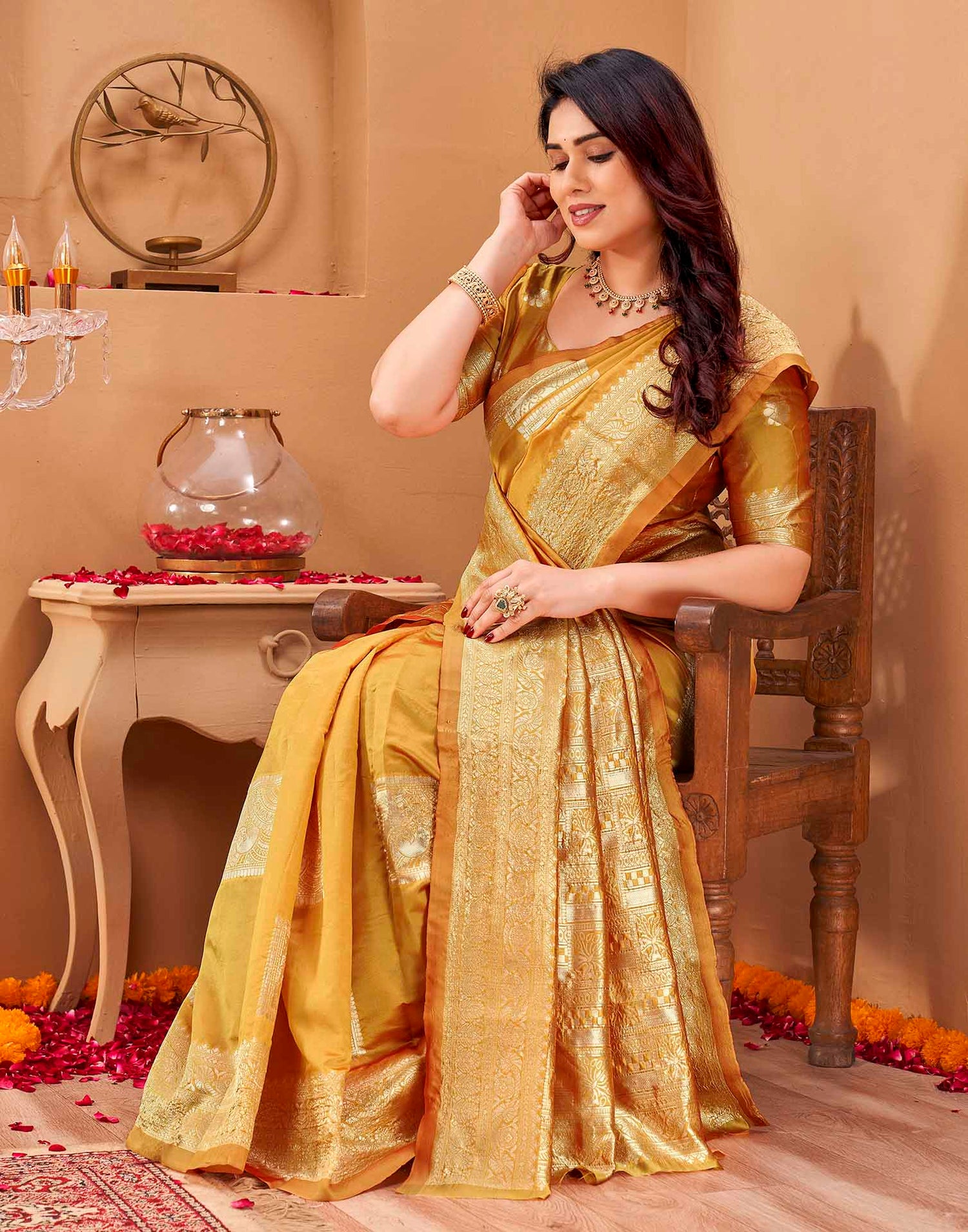 Yellow Silk Woven Banarasi Saree