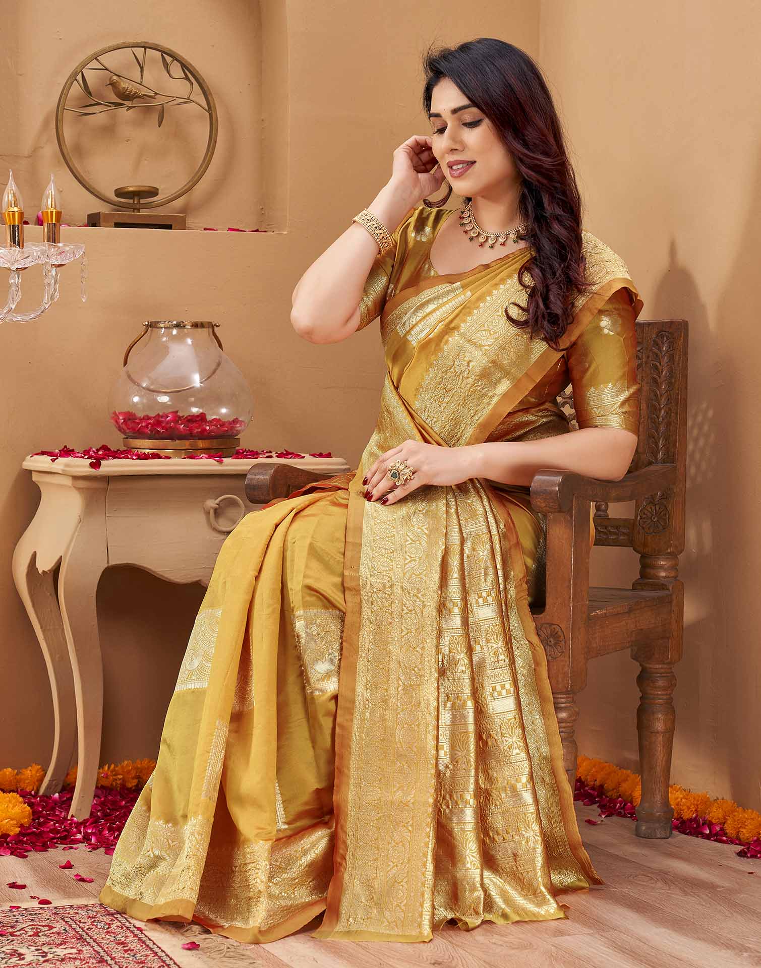 Yellow Silk Woven Banarasi Saree