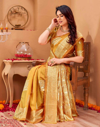 Yellow Silk Woven Banarasi Saree