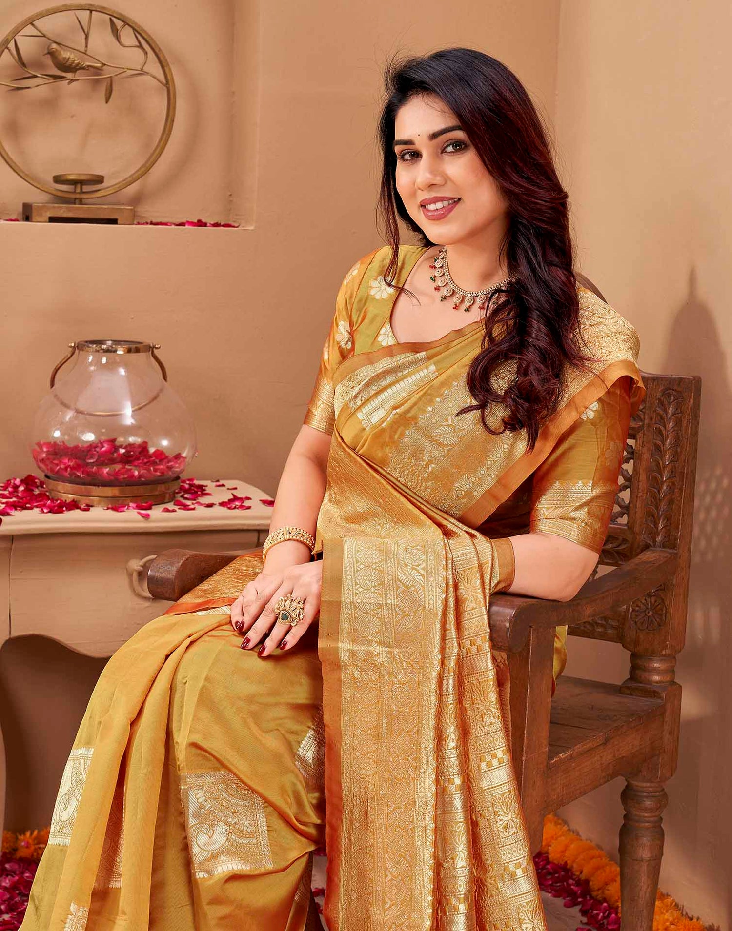 Yellow Silk Woven Banarasi Saree