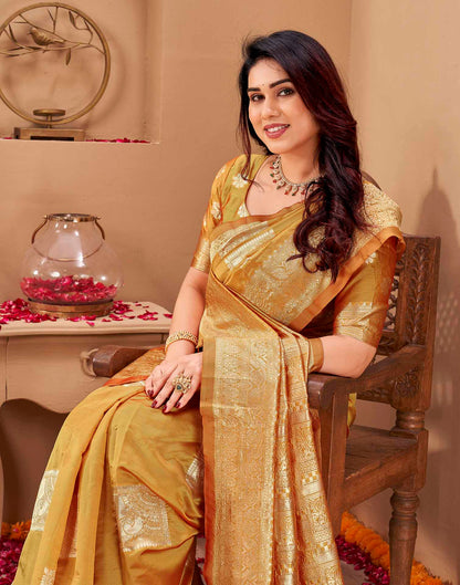 Yellow Silk Woven Banarasi Saree