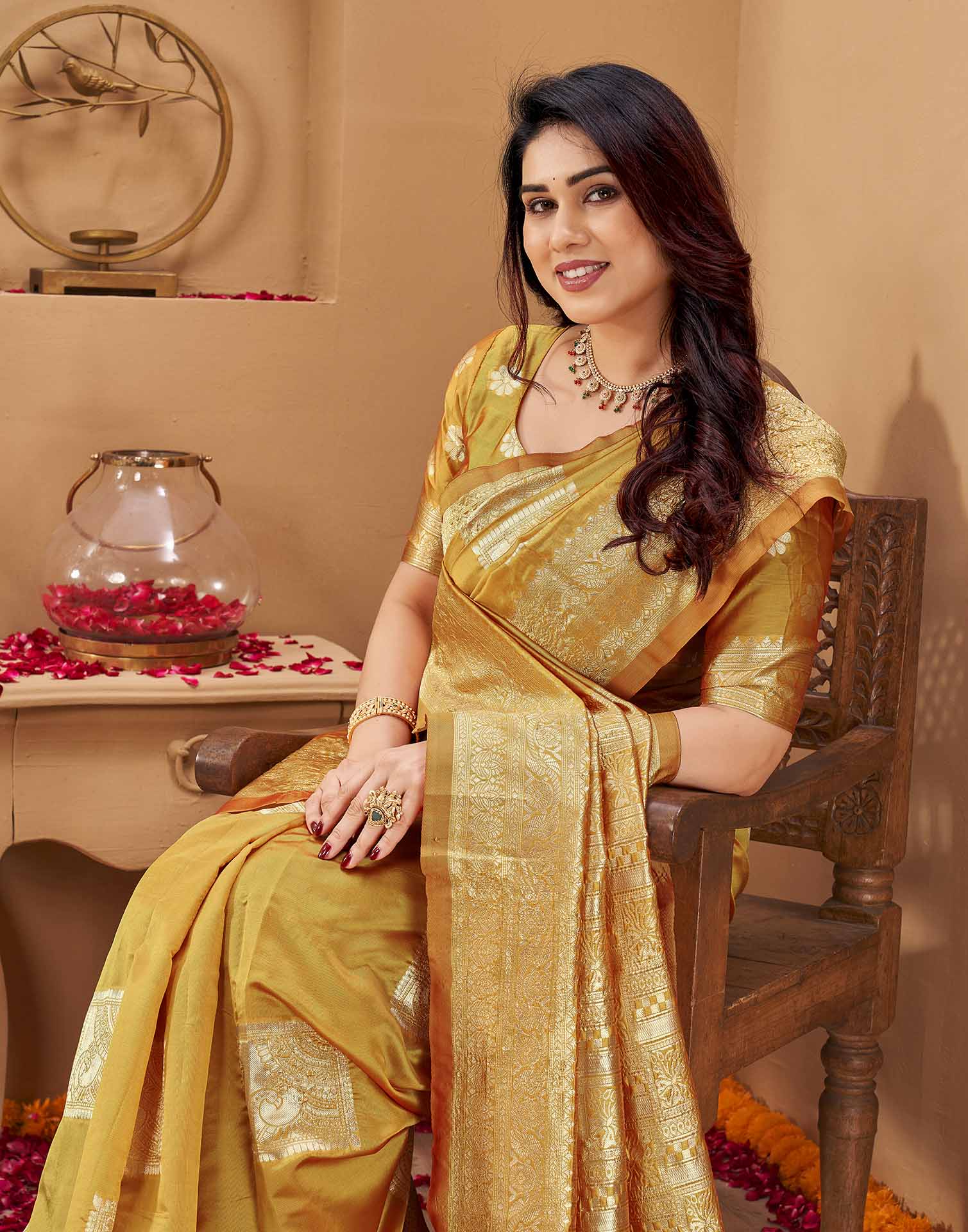 Yellow Silk Woven Banarasi Saree