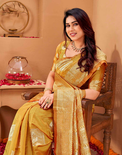 Yellow Silk Woven Banarasi Saree