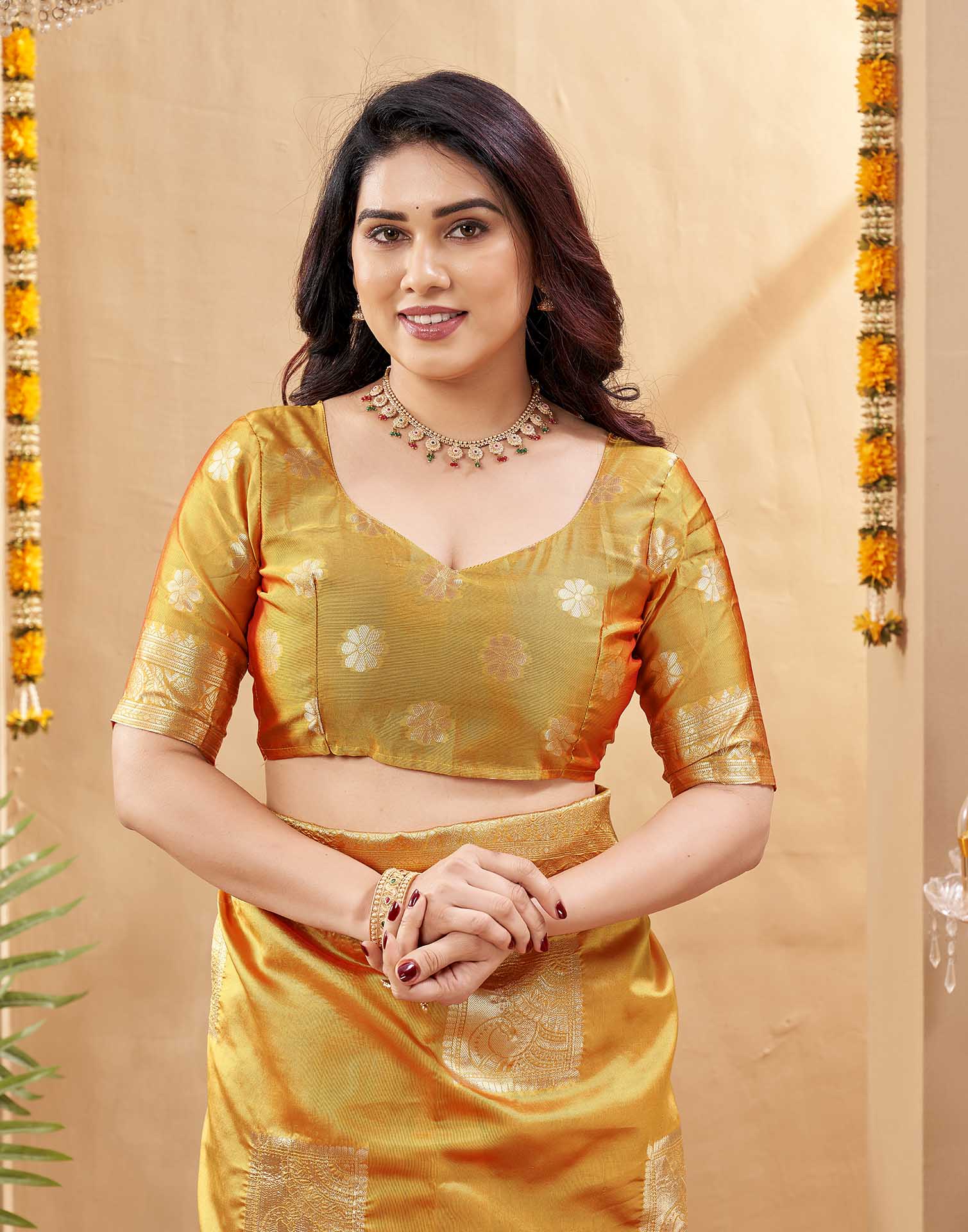 Yellow Silk Woven Banarasi Saree