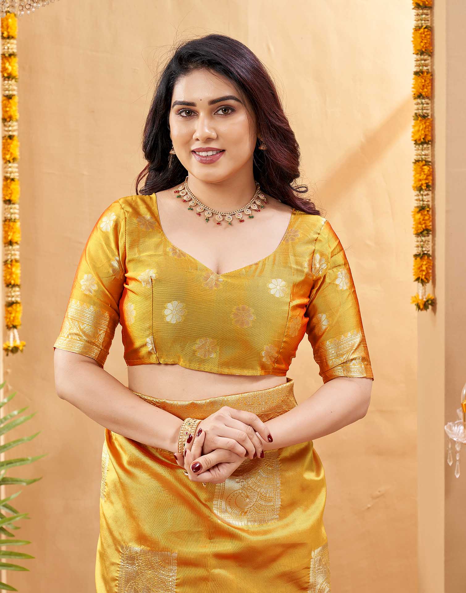 Yellow Silk Woven Banarasi Saree