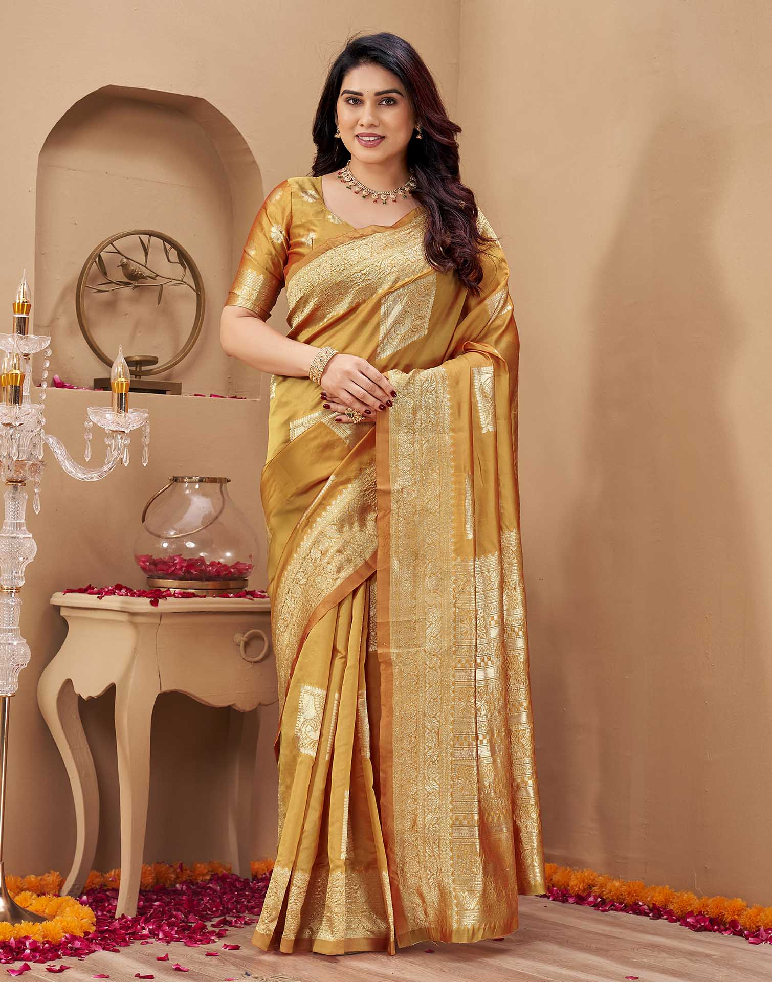 Yellow Silk Woven Banarasi Saree