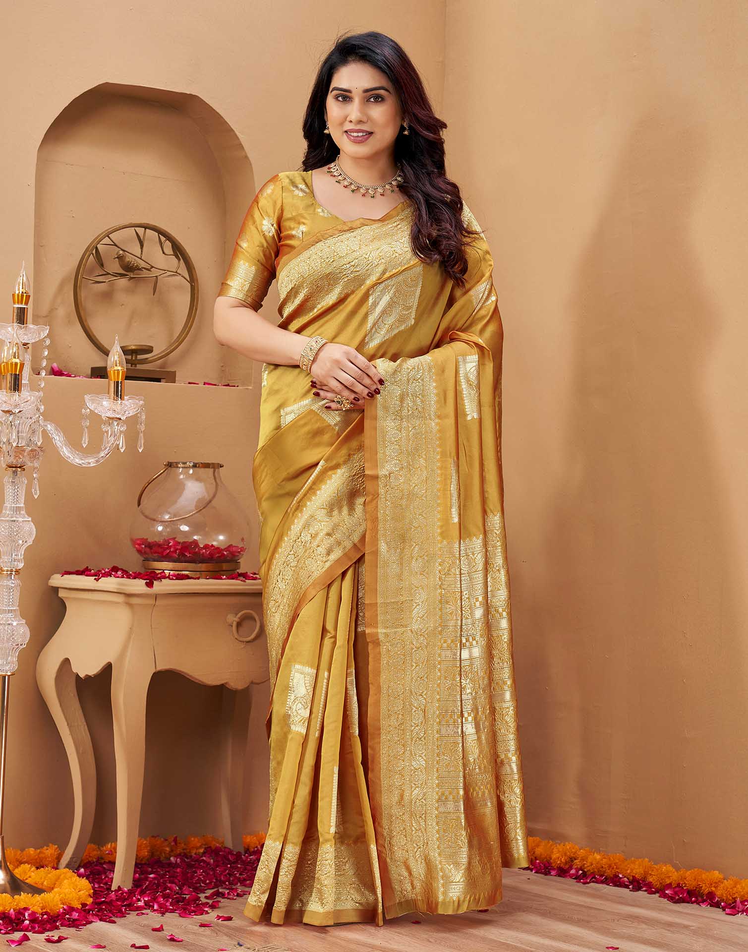 Yellow Silk Woven Banarasi Saree