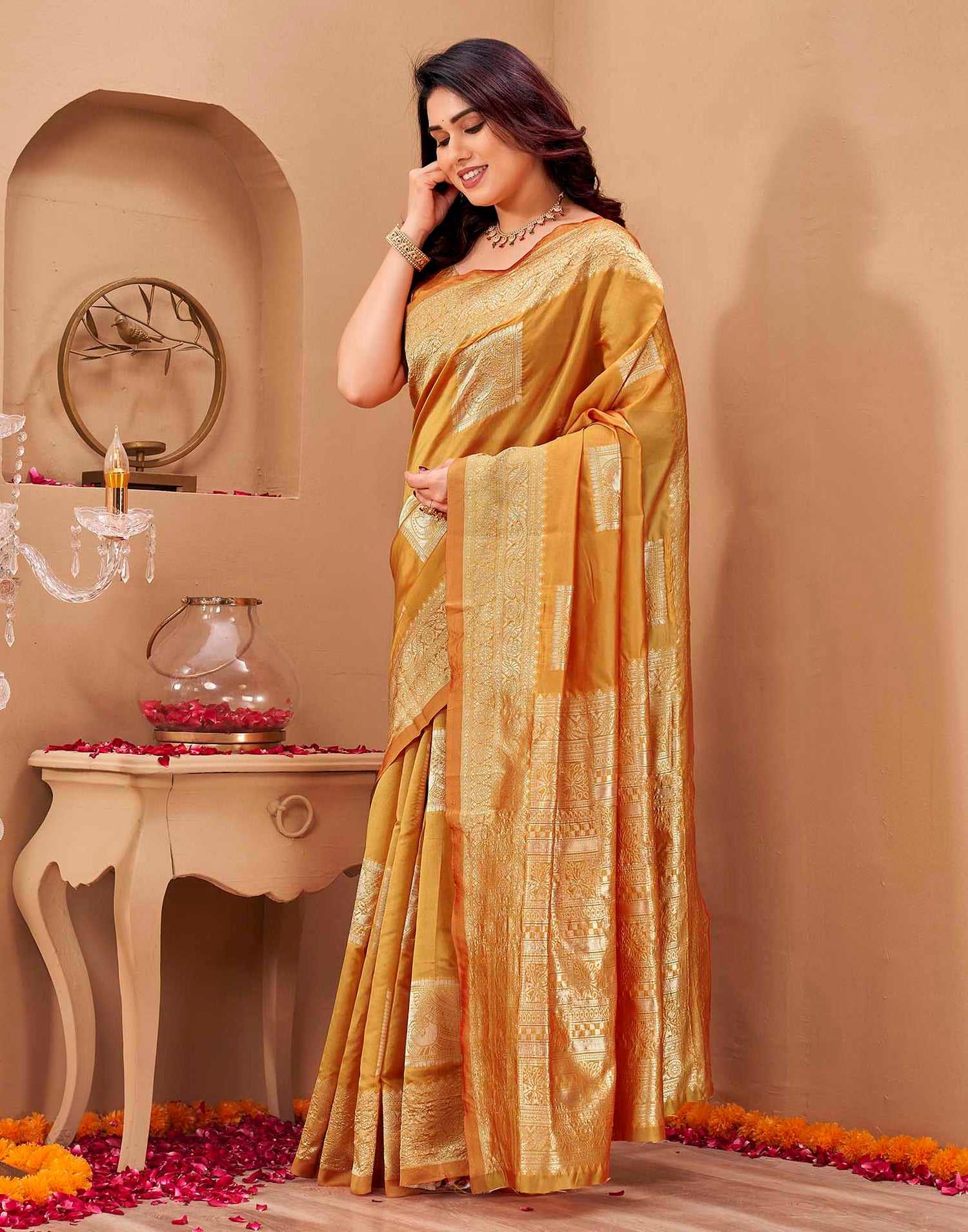 Yellow Silk Woven Banarasi Saree