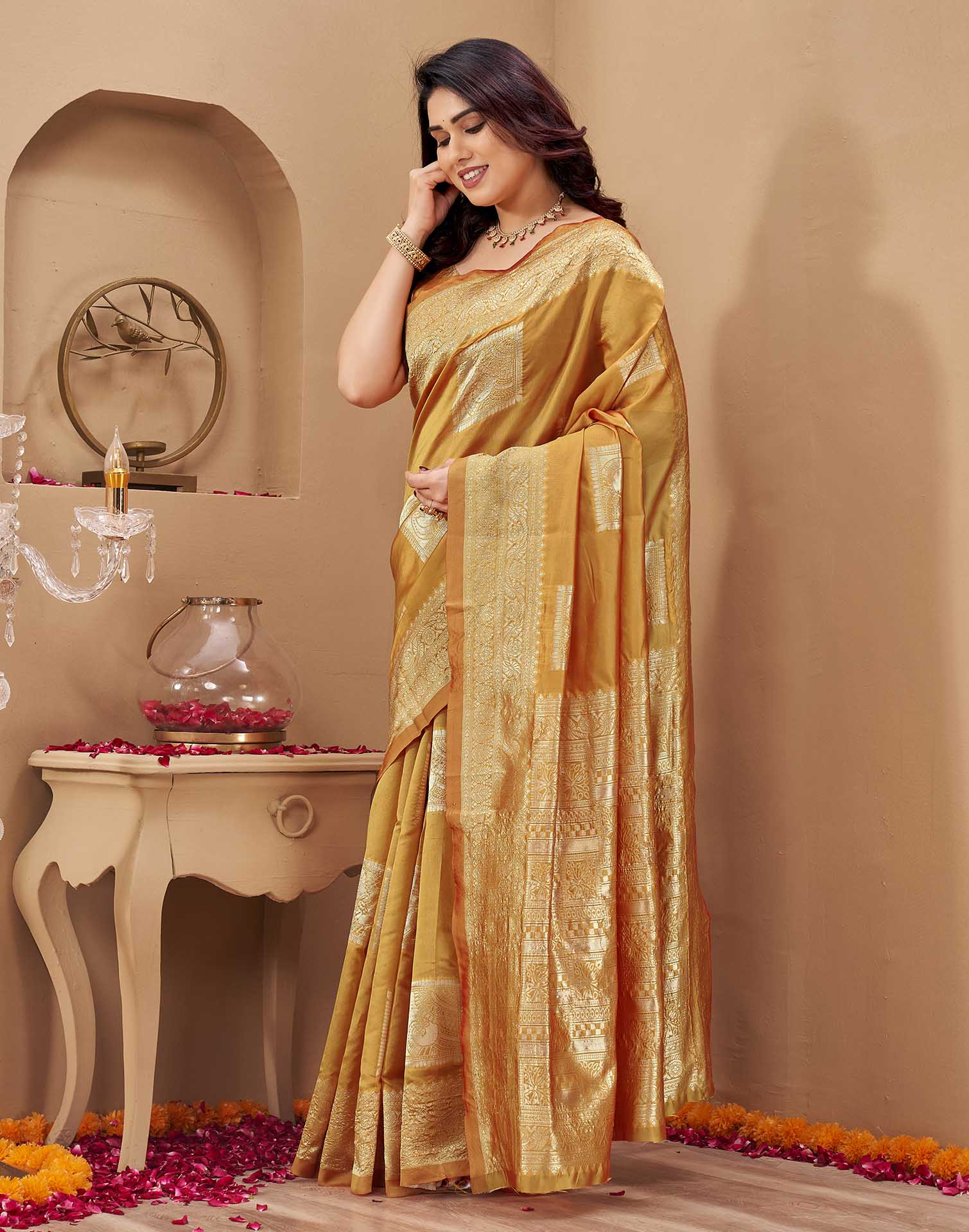 Yellow Silk Woven Banarasi Saree