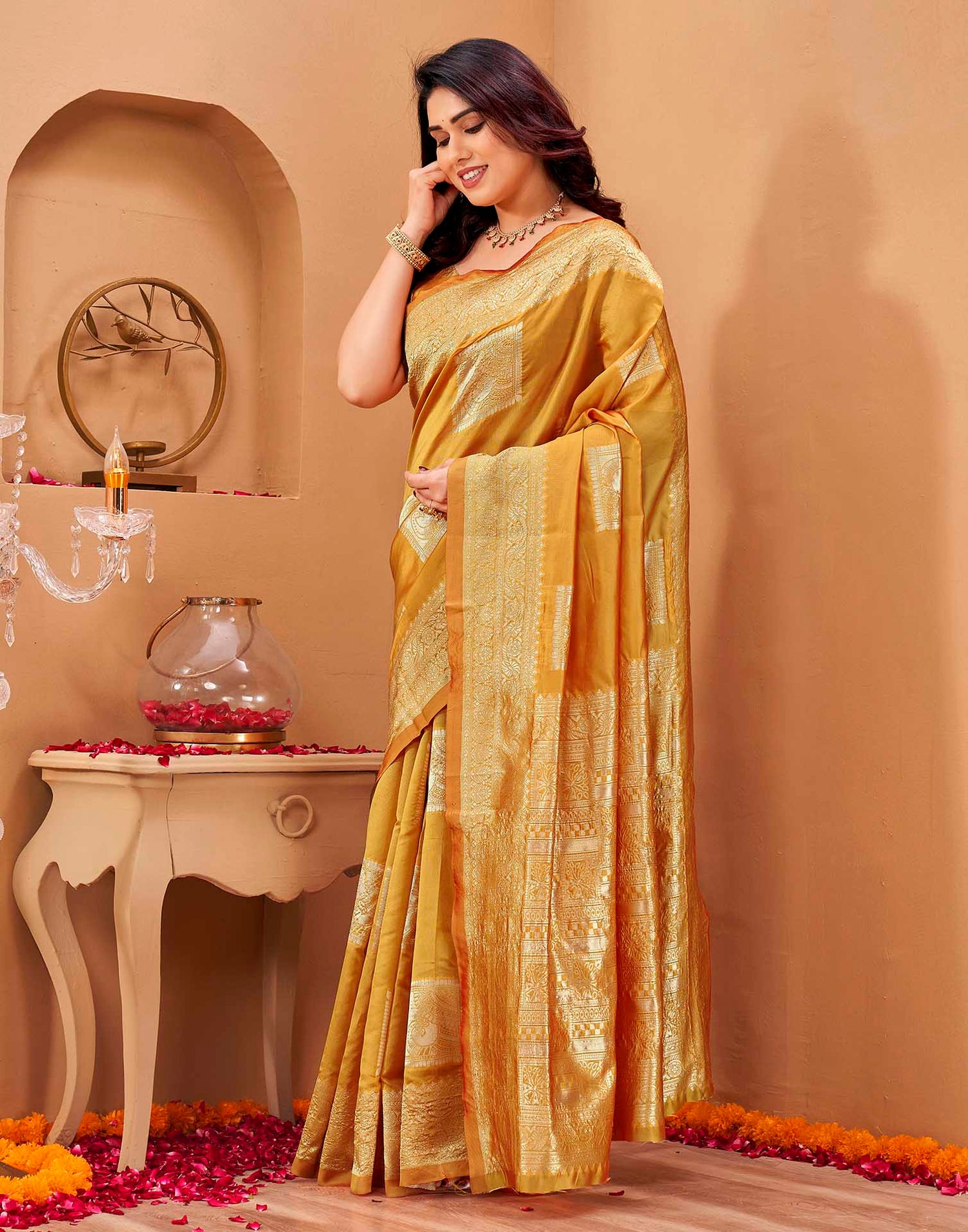 Yellow Silk Woven Banarasi Saree