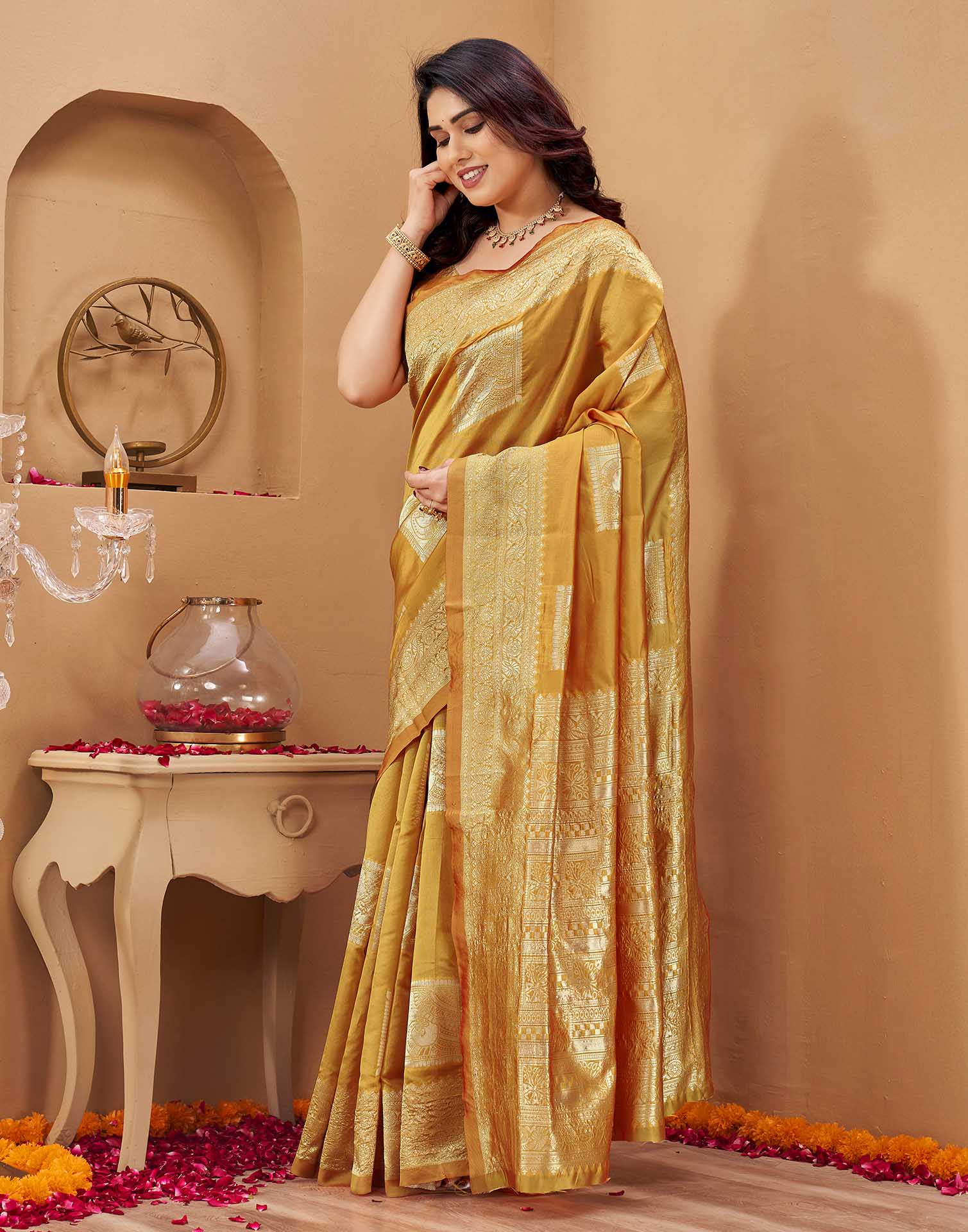 Yellow Silk Woven Banarasi Saree