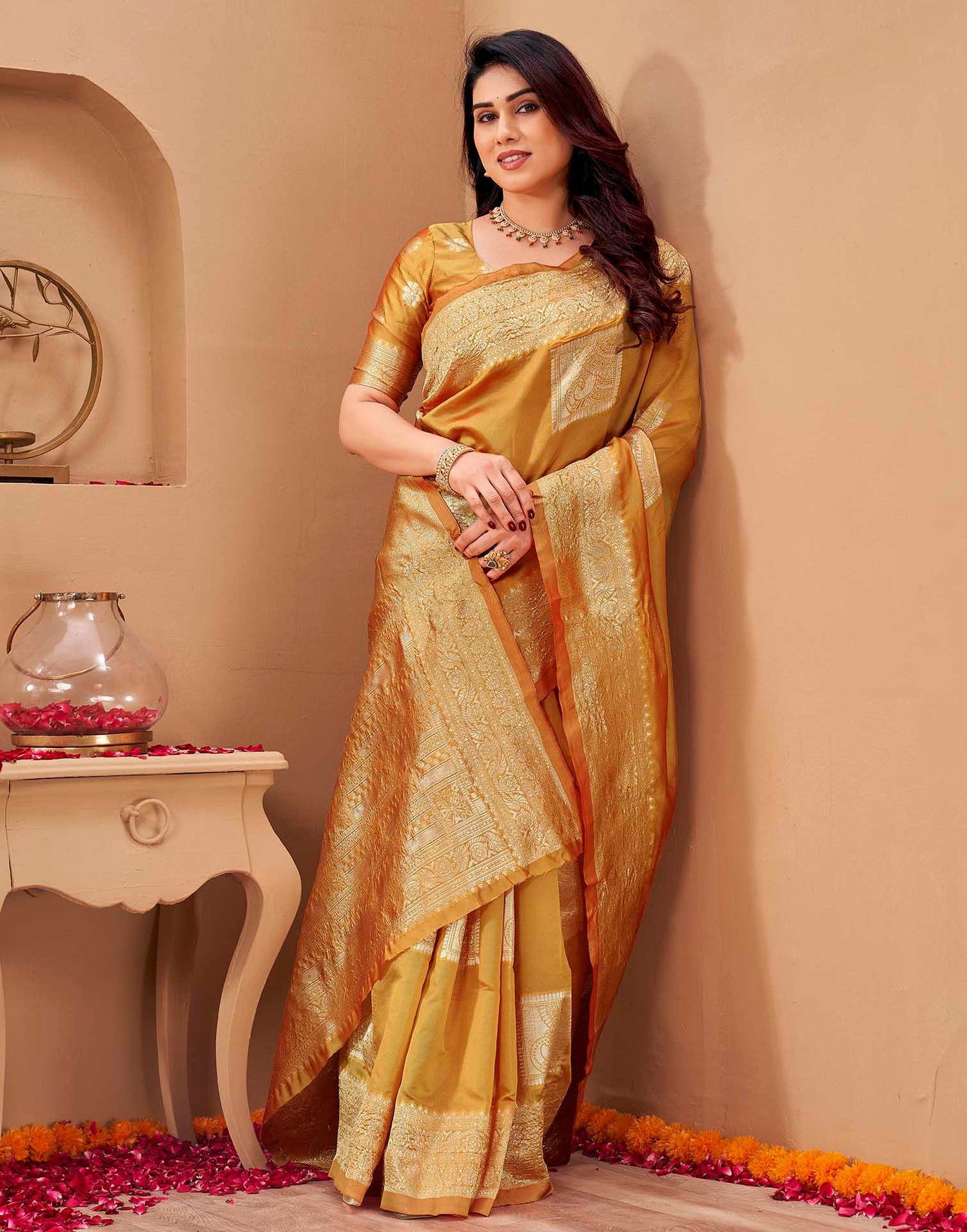 Yellow Silk Woven Banarasi Saree