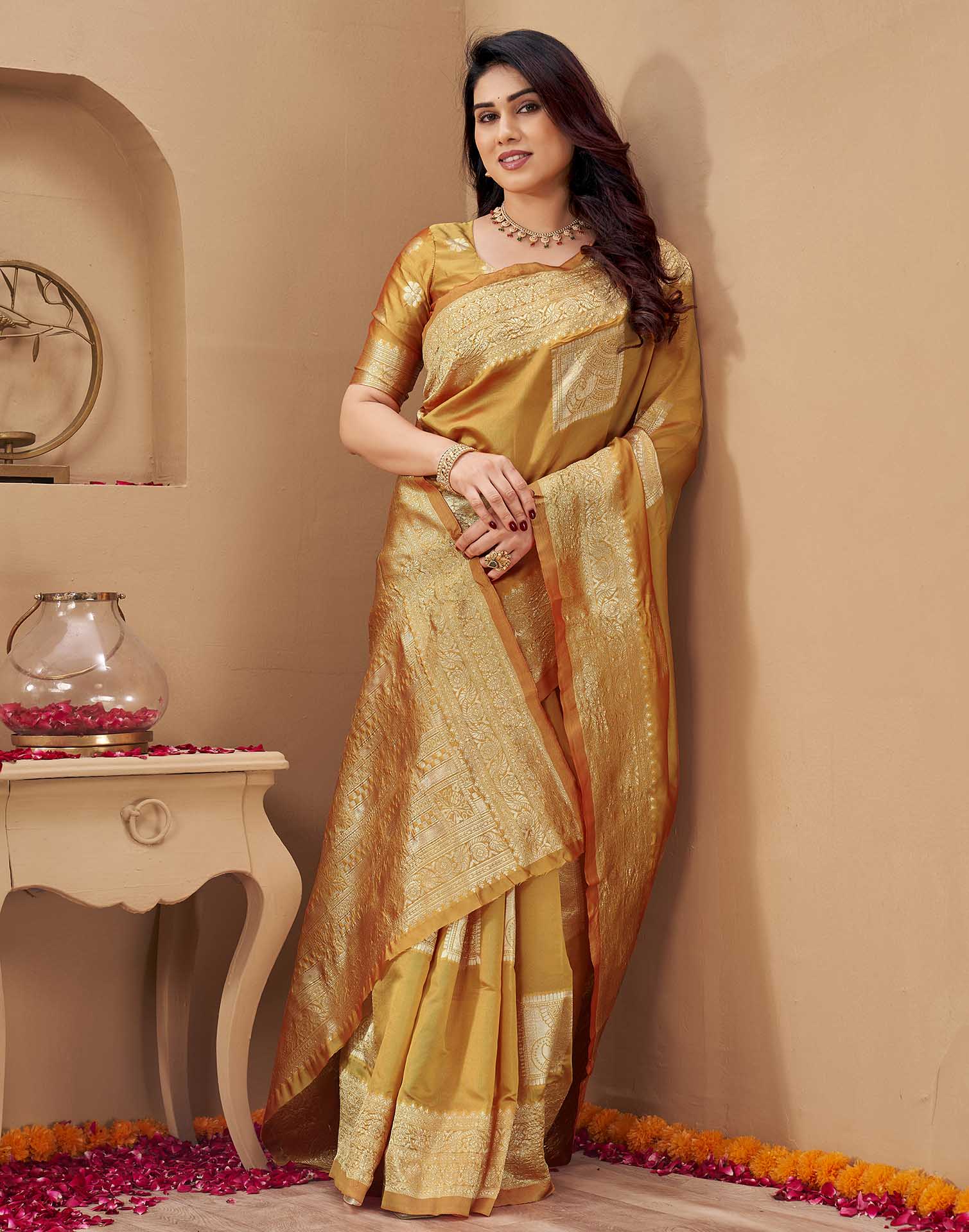Yellow Silk Woven Banarasi Saree