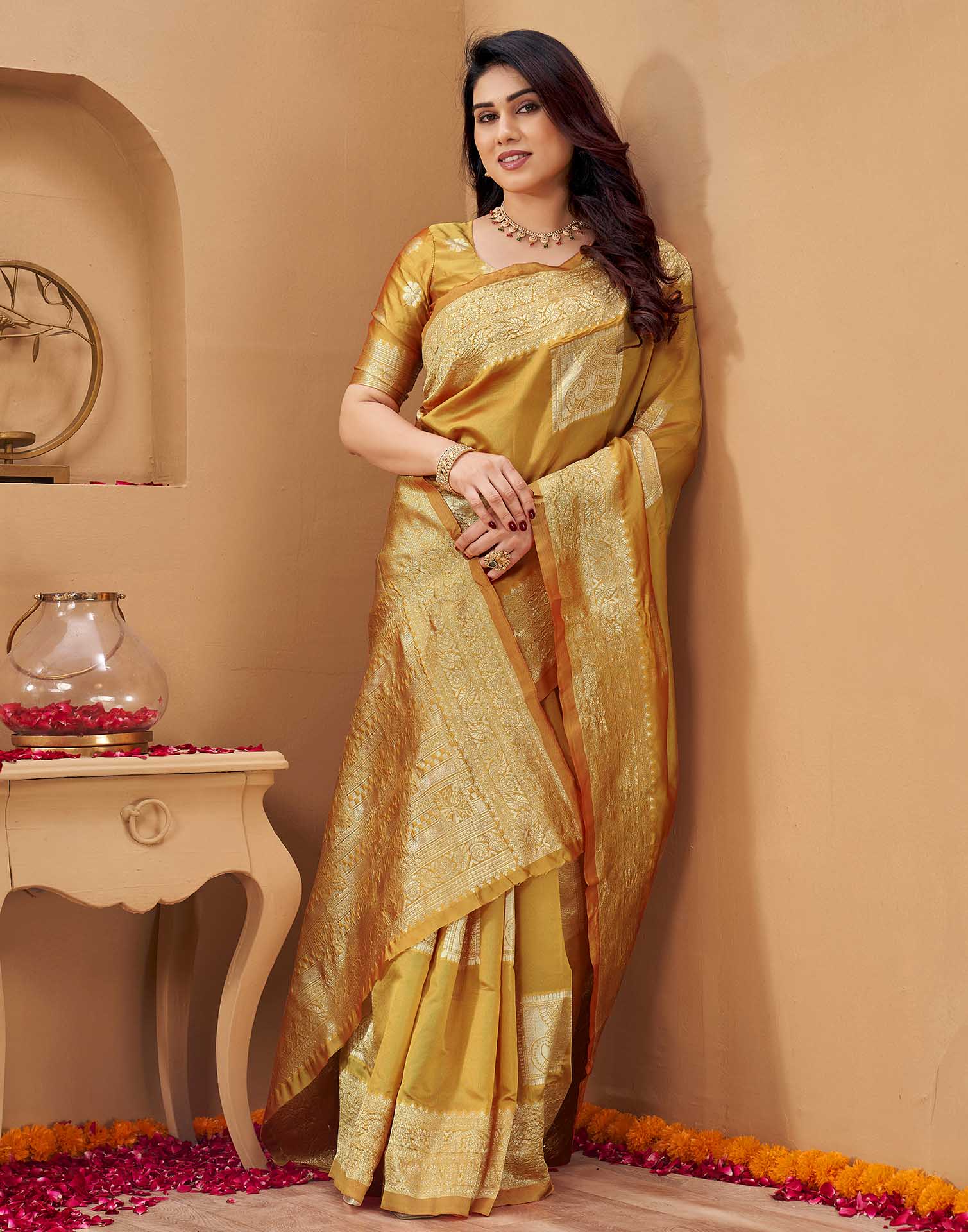 Yellow Silk Woven Banarasi Saree