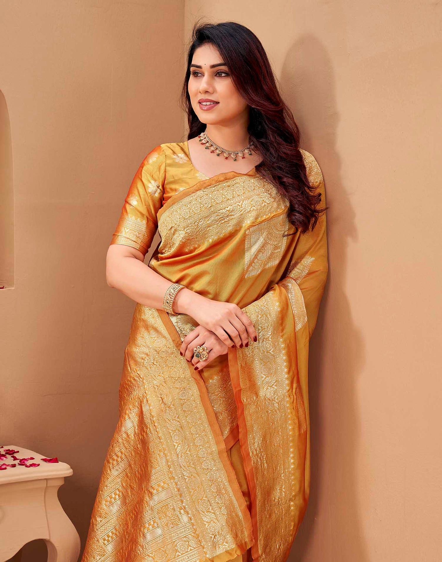 Yellow Silk Woven Banarasi Saree