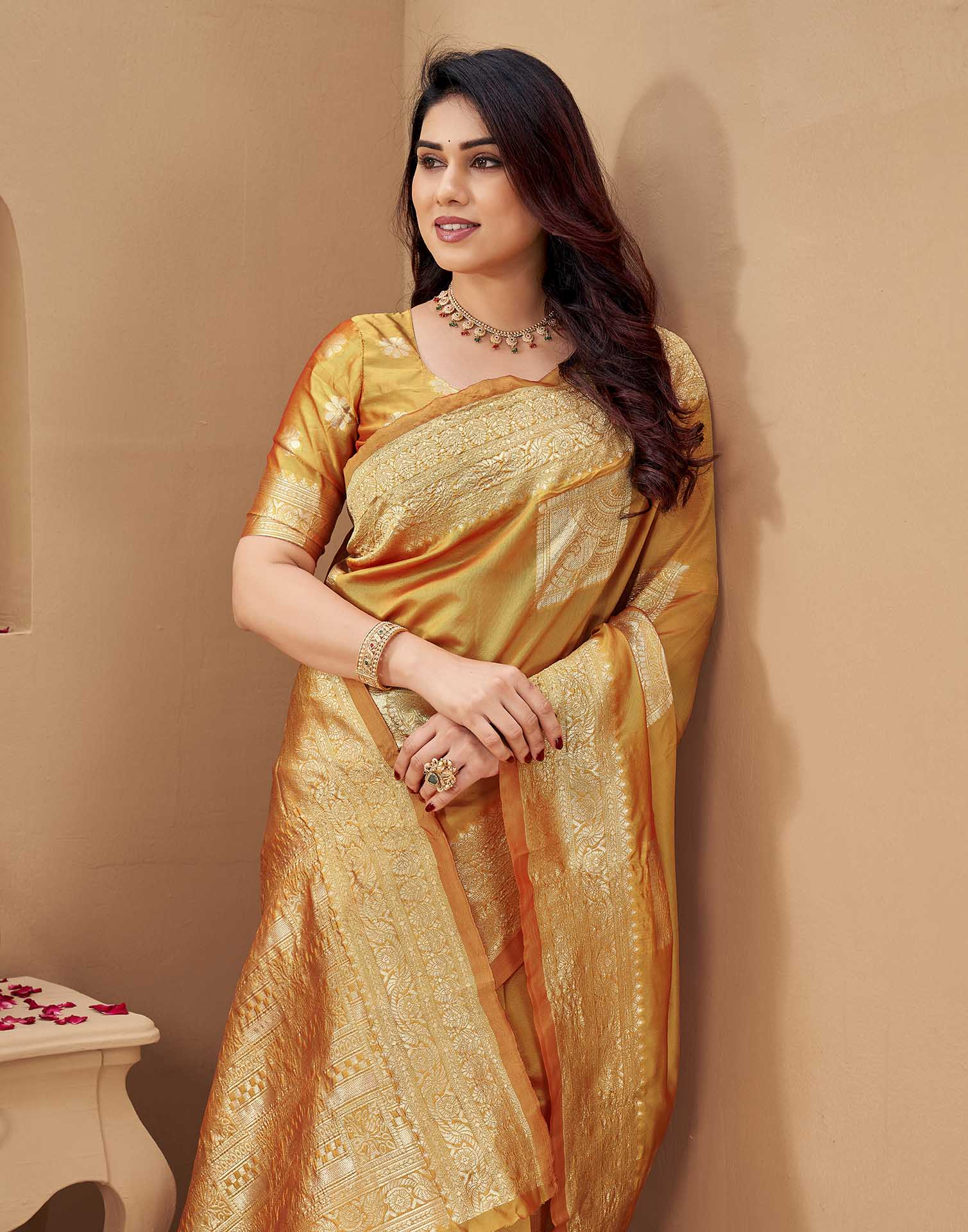 Yellow Silk Woven Banarasi Saree